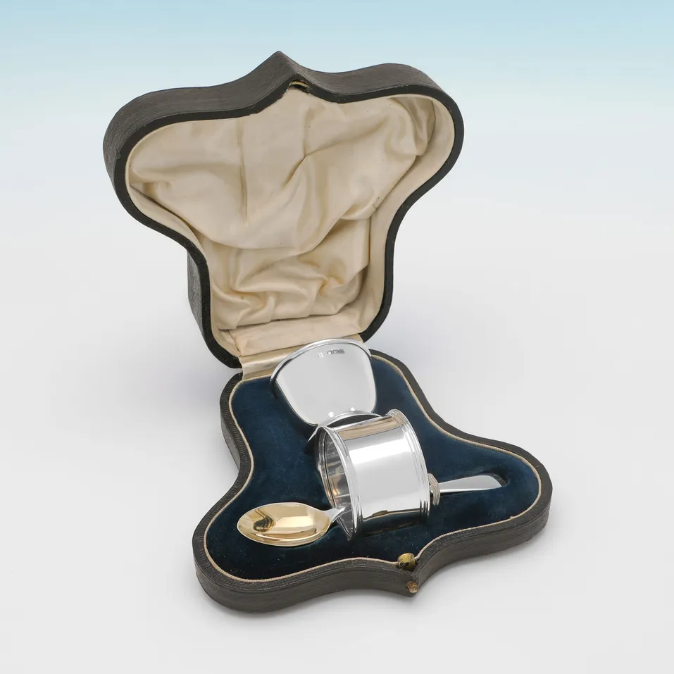 Antique Sterling Silver Egg Cup Spoon and Napkin Ring set - Cooper Brothers, hallmarked in 1921 Sheffield - George V
