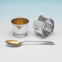 Antique Sterling Silver Egg Cup Spoon and Napkin Ring set - Cooper Brothers, hallmarked in 1921 Sheffield - George V - Thumbnail 2
