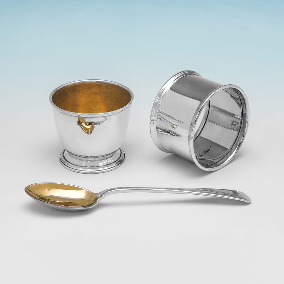 Antique Sterling Silver Egg Cup Spoon and Napkin Ring set - Cooper Brothers, hallmarked in 1921 Sheffield - George V - Image 2