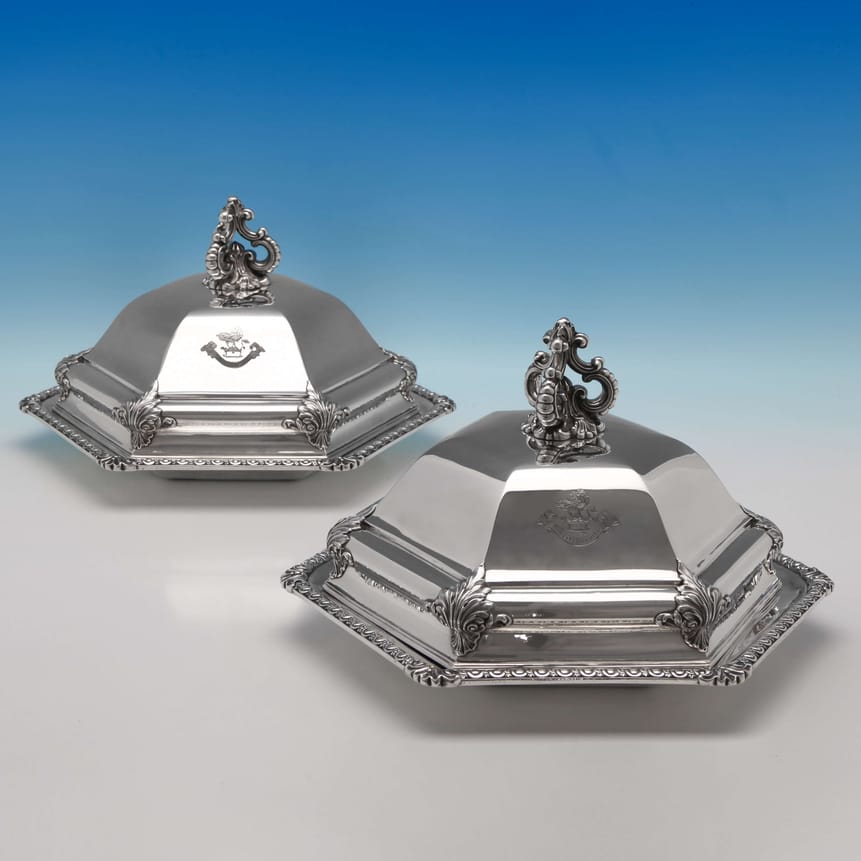 Antique Sterling Silver Entree Dishes - Garrard & Co. Made Circa 1860 London - Victorian - Image 1