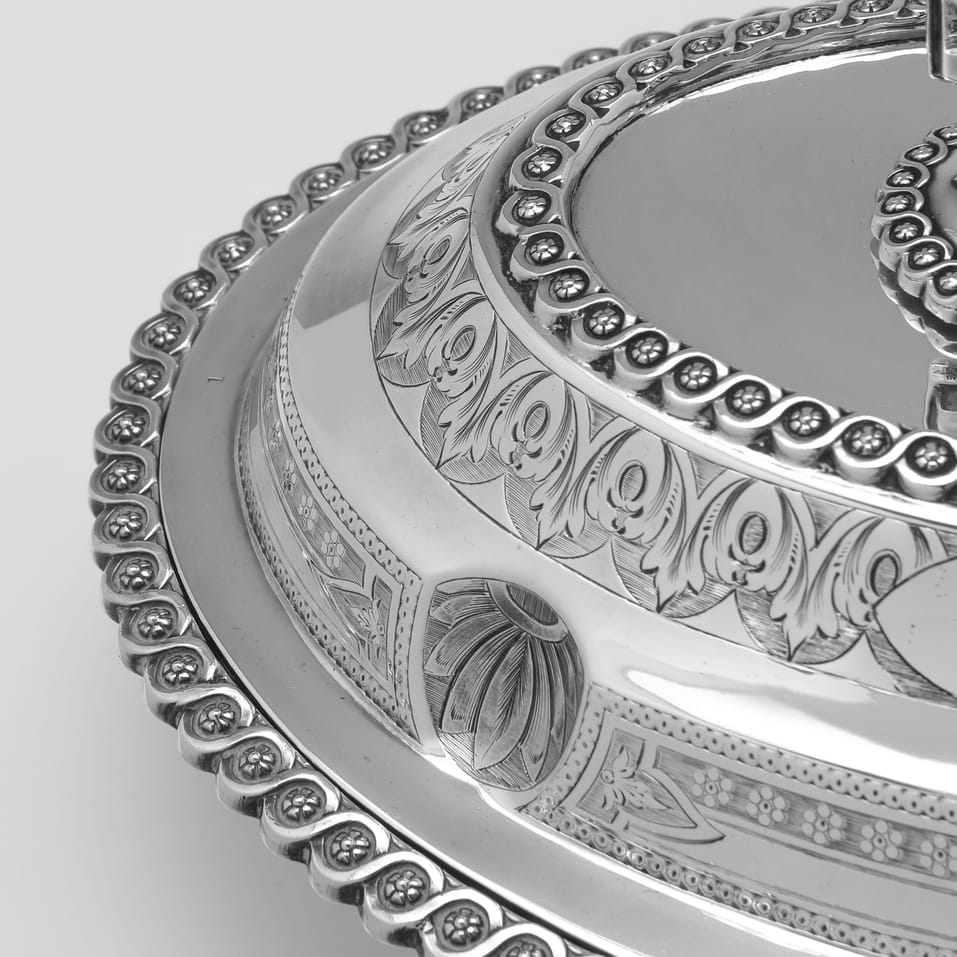 Antique Sterling Silver Entree Dish - James Dixon & Sons, hallmarked in 1874 Sheffield - Victorian - Image 4