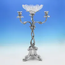 Antique Sterling Silver & Glass Naturalistic Epergne - Elkington & Co., hallmarked in 1856 Birmingham - Victorian - Thumbnail 1