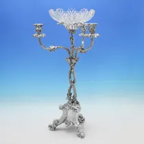 Antique Sterling Silver & Glass Naturalistic Epergne - Elkington & Co., hallmarked in 1856 Birmingham - Victorian - Thumbnail 2