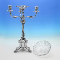 Antique Sterling Silver & Glass Naturalistic Epergne - Elkington & Co., hallmarked in 1856 Birmingham - Victorian - Thumbnail 3