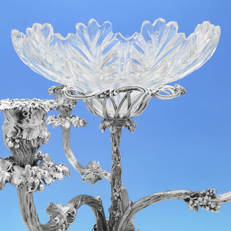 Antique Sterling Silver & Glass Naturalistic Epergne - Elkington & Co., hallmarked in 1856 Birmingham - Victorian - Image 4