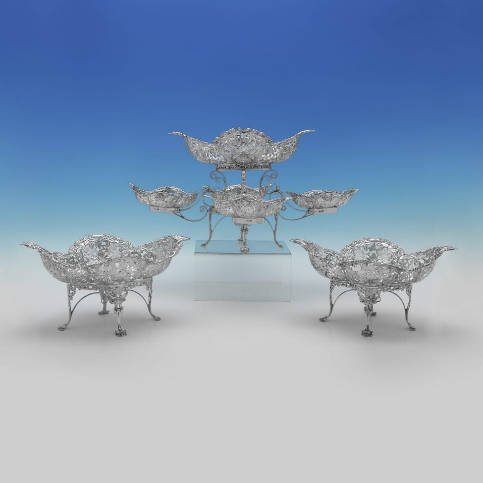 Antique Sterling Silver Epergne & Dish Suite - James Dixon & Sons, hallmarked in 1900 Sheffield - Victorian