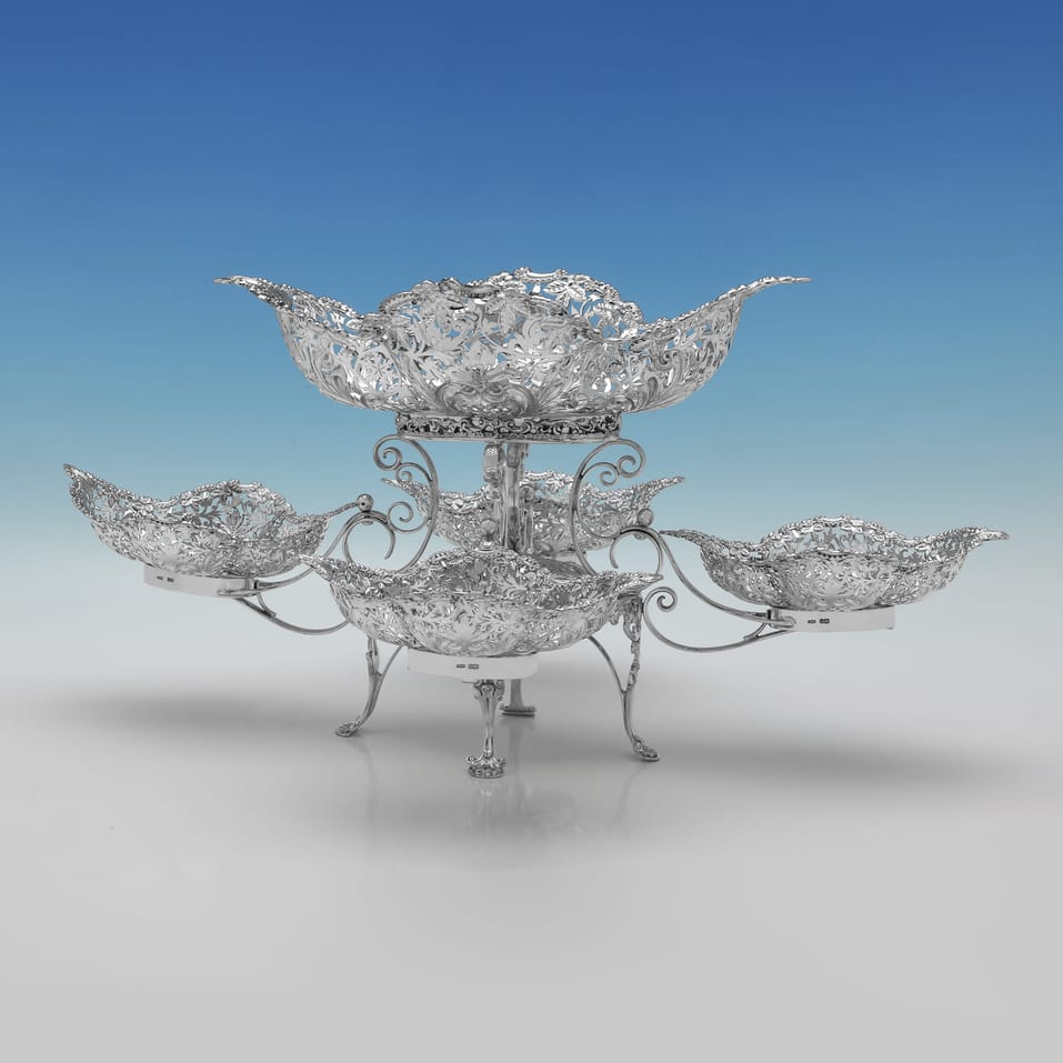 Antique Sterling Silver Epergne & Dish Suite - James Dixon & Sons, hallmarked in 1900 Sheffield - Victorian - Image 2