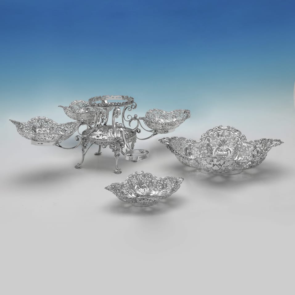 Antique Sterling Silver Epergne & Dish Suite - James Dixon & Sons, hallmarked in 1900 Sheffield - Victorian - Image 3