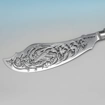 Antique Sterling Silver Pair of Fish Servers - Harrison Brothers & Howson, hallmarked in 1856 Sheffield - Victorian - Thumbnail 5