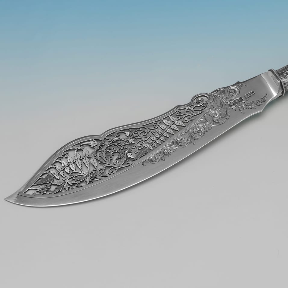 Antique Sterling Silver & Mother of Pearl Pair of Fish Servers - James Dixon & Sons, hallmarked in 1901 Sheffield - Edwardian - Image 4