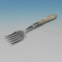 Antique Sterling Silver & Mother of Pearl Pair of Fish Servers - James Dixon & Sons, hallmarked in 1901 Sheffield - Edwardian - Thumbnail 5