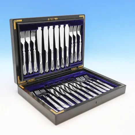 Antique Sterling Silver Albany Pattern Fish Set - Aldwinckle & Slater, hallmarked in 1889 London - Victorian