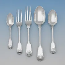 Antique, Victorian, Sterling Silver 'Fiddle, Thread & Shell Pattern Flatware' - Jackson & Fullerton, London - Thumbnail 2