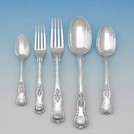 Antique, Victorian, Sterling Silver 'Kings Pattern Flatware' - Jackson & Fullerton, London
