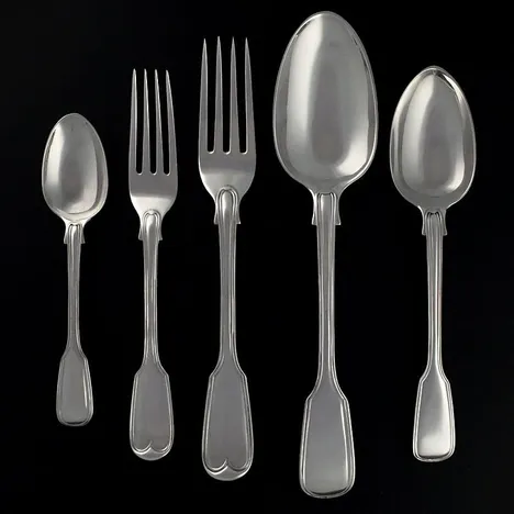 Antique, Victorian, Sterling Silver 'Fiddle & Thread Pattern Flatware' - George Adams, London