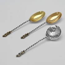 Antique Sterling Silver Fruit Serving Spoons - Aldwinckle & Slater, hallmarked in 1884 London - Victorian - Thumbnail 2