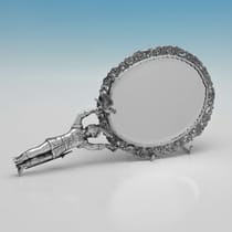 Antique Sterling Silver Hand Mirror - Edward Brown, hallmarked in 1882 London - Victorian - Thumbnail 1