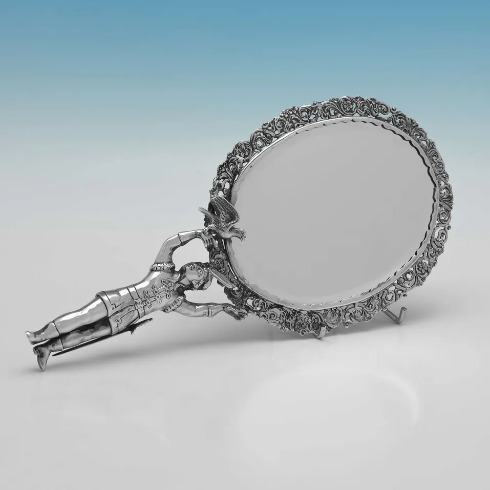 Antique Sterling Silver Hand Mirror - Edward Brown, hallmarked in 1882 London - Victorian