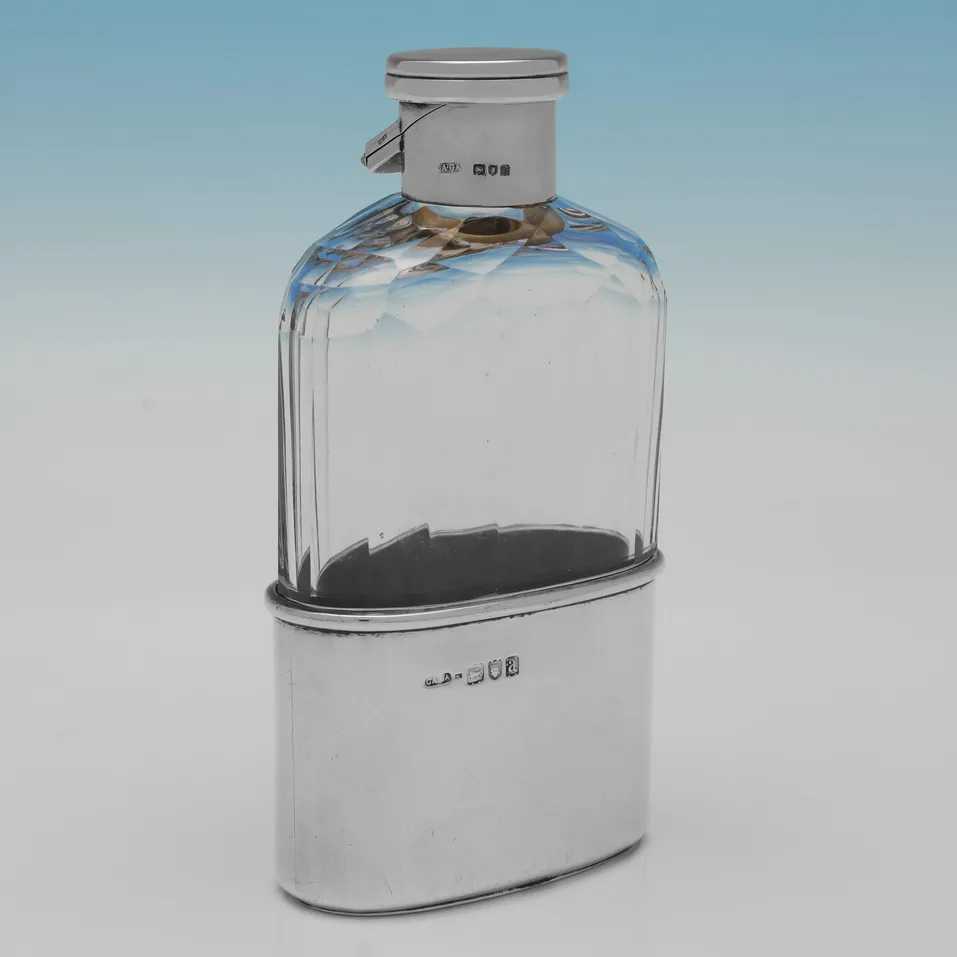 Antique Sterling Silver & Glass Hip Flask - Charles & George Asprey, hallmarked in 1896 London - Victorian