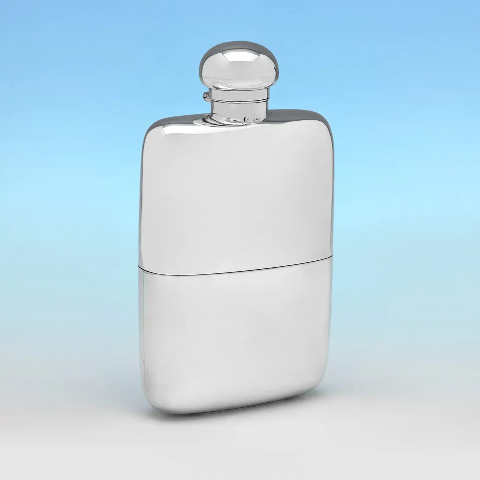 Antique Sterling Silver Hip Flask - William & George Neal, hallmarked in 1910 London - George V
