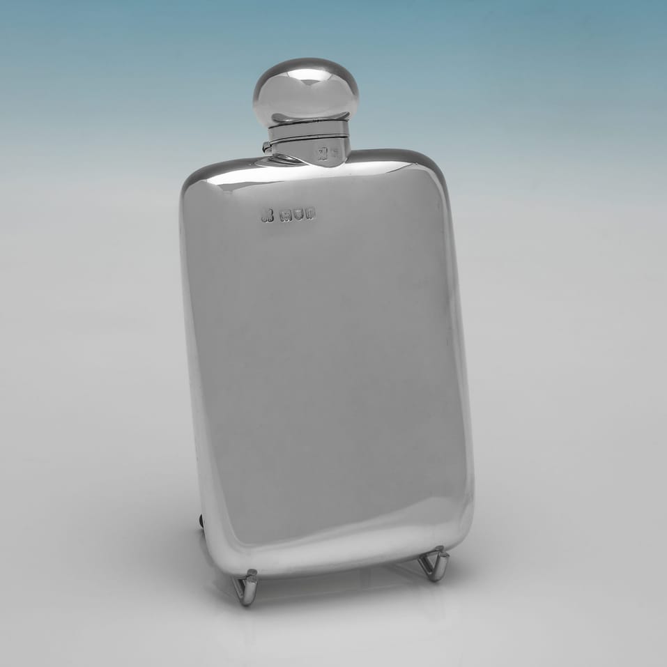 Antique Sterling Silver Hip Flask - William & George Neal, hallmarked in 1901 London - Edwardian