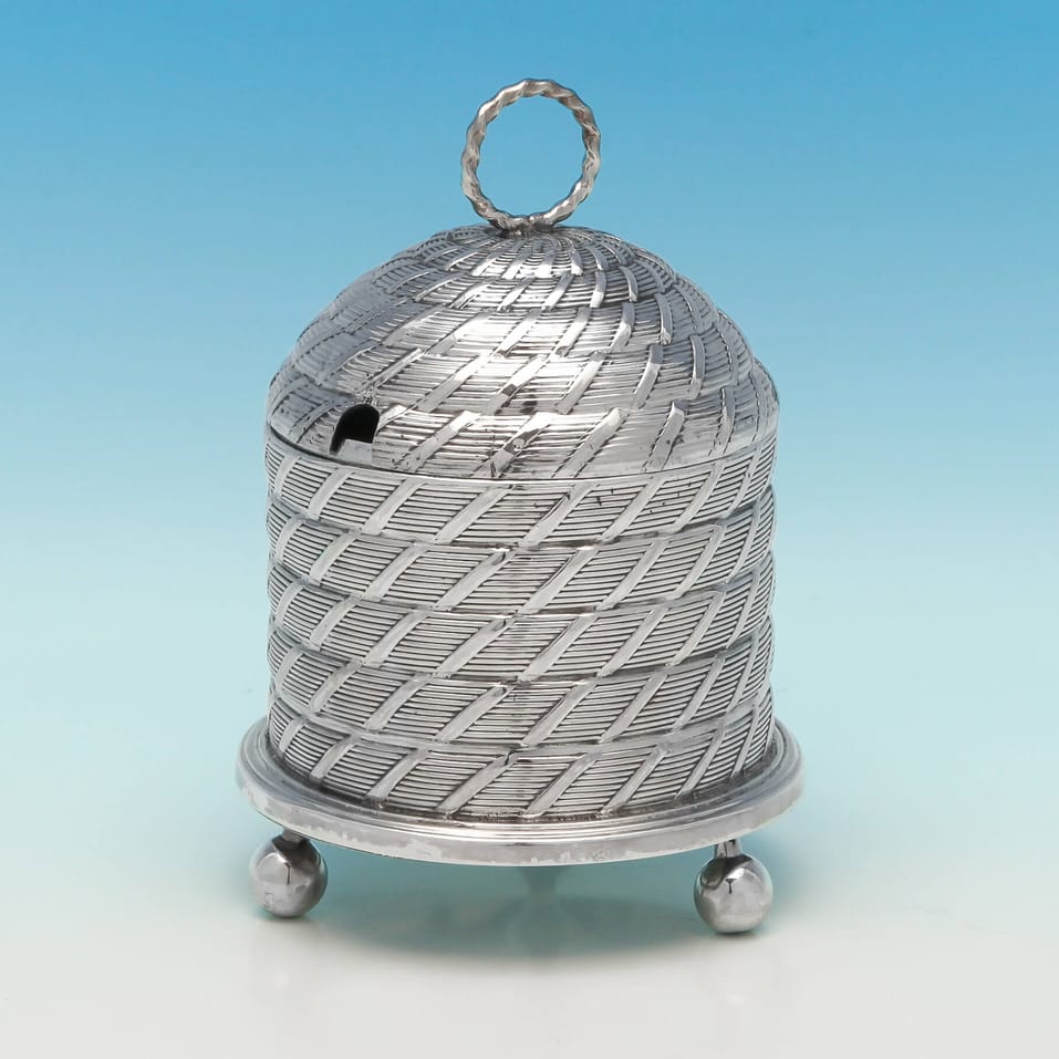 Antique Sterling Silver & Glass Honey Skep - Thomas Lamborn, hallmarked in 1810 Sheffield - Regency - Image 1