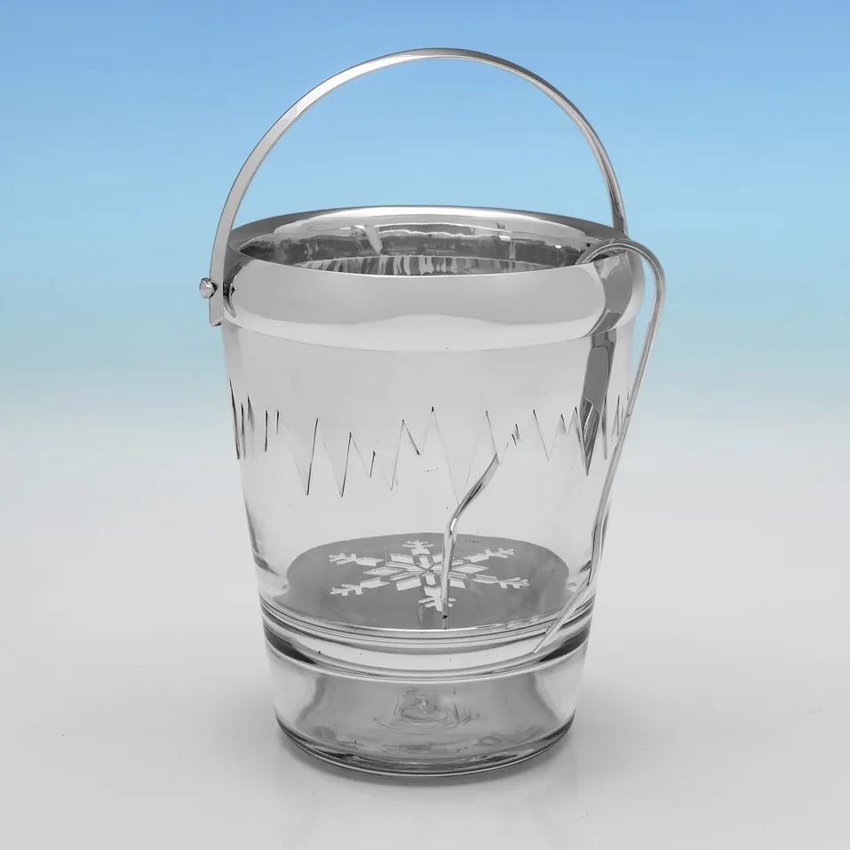 Sterling Silver & Glass Ice Bucket - hallmarked in 1988 London - Elizabeth II