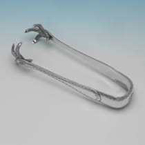 Antique Sterling Silver Pair of Ice Tongs - Martin, Hall & Co., hallmarked in 1883 Sheffield - Victorian - Thumbnail 1