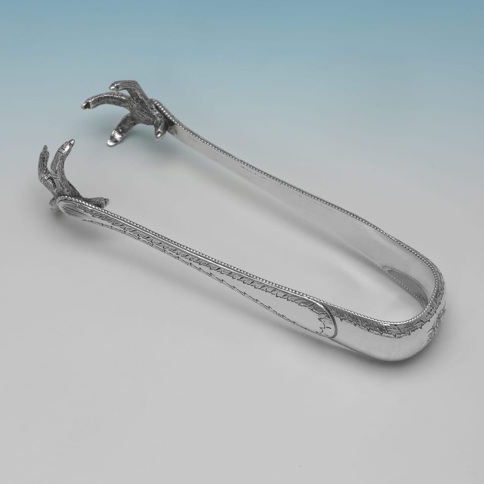 Antique Sterling Silver Pair of Ice Tongs - Martin, Hall & Co., hallmarked in 1883 Sheffield - Victorian