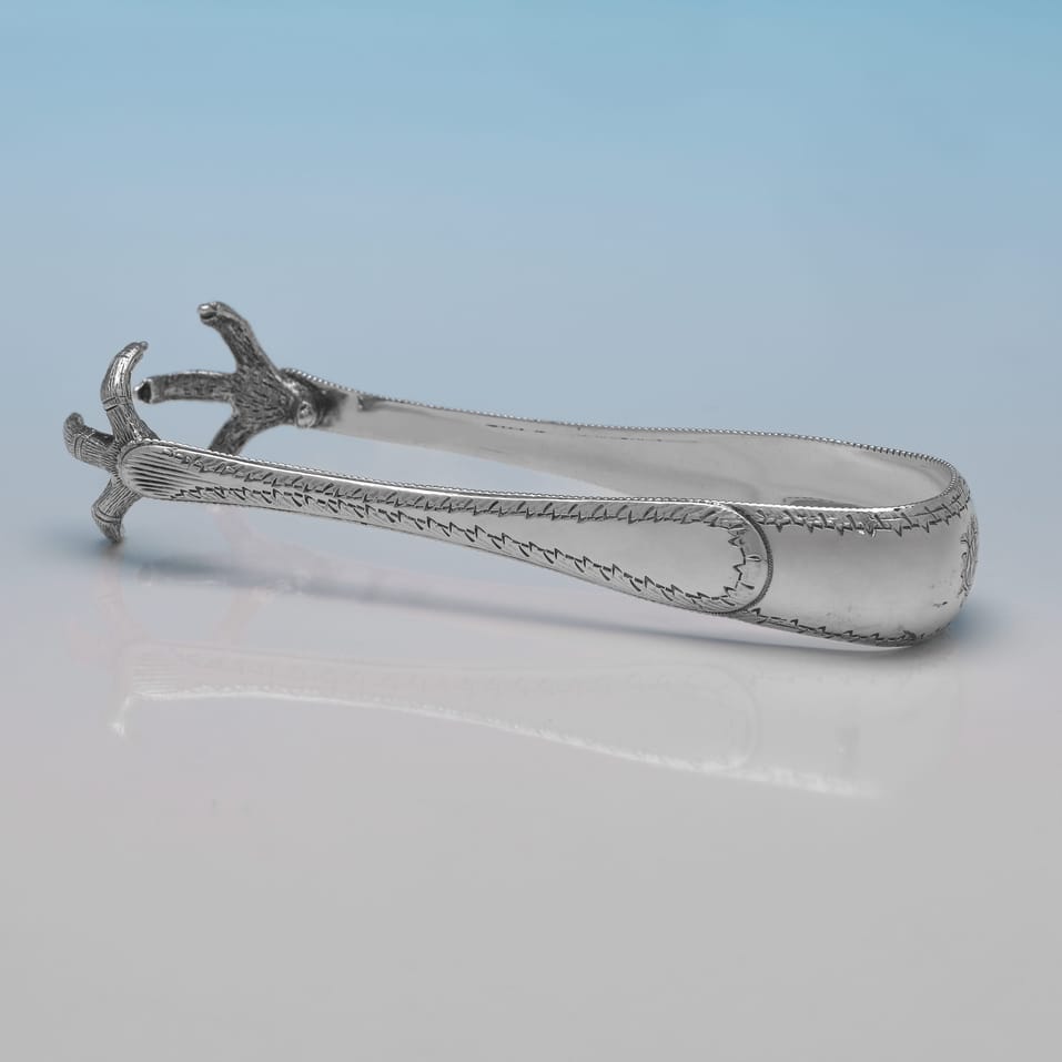 Antique Sterling Silver Pair of Ice Tongs - Martin, Hall & Co., hallmarked in 1883 Sheffield - Victorian - Image 5