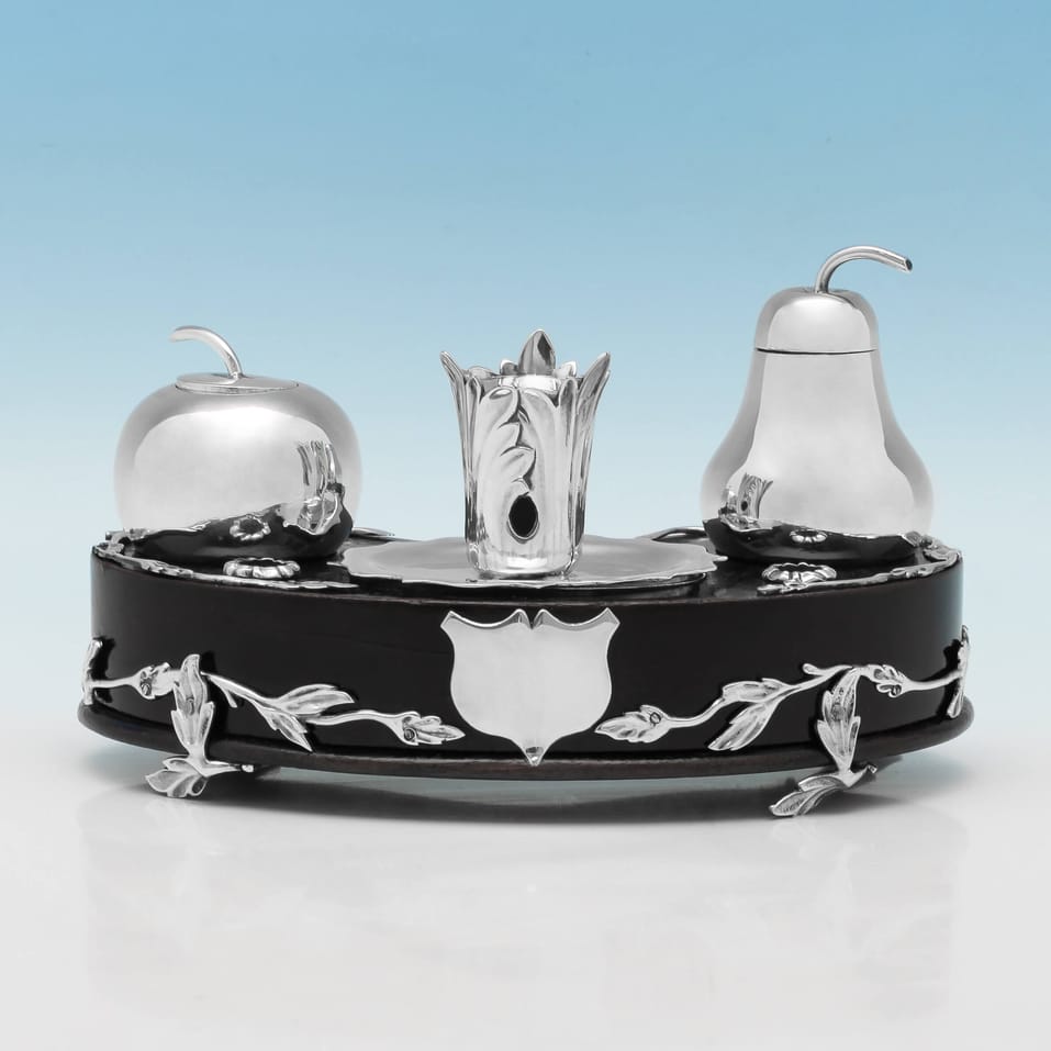 Antique Sterling Silver Novelty Ink Stand - Daniel & Charles Houle, hallmarked in 1874 London - Victorian