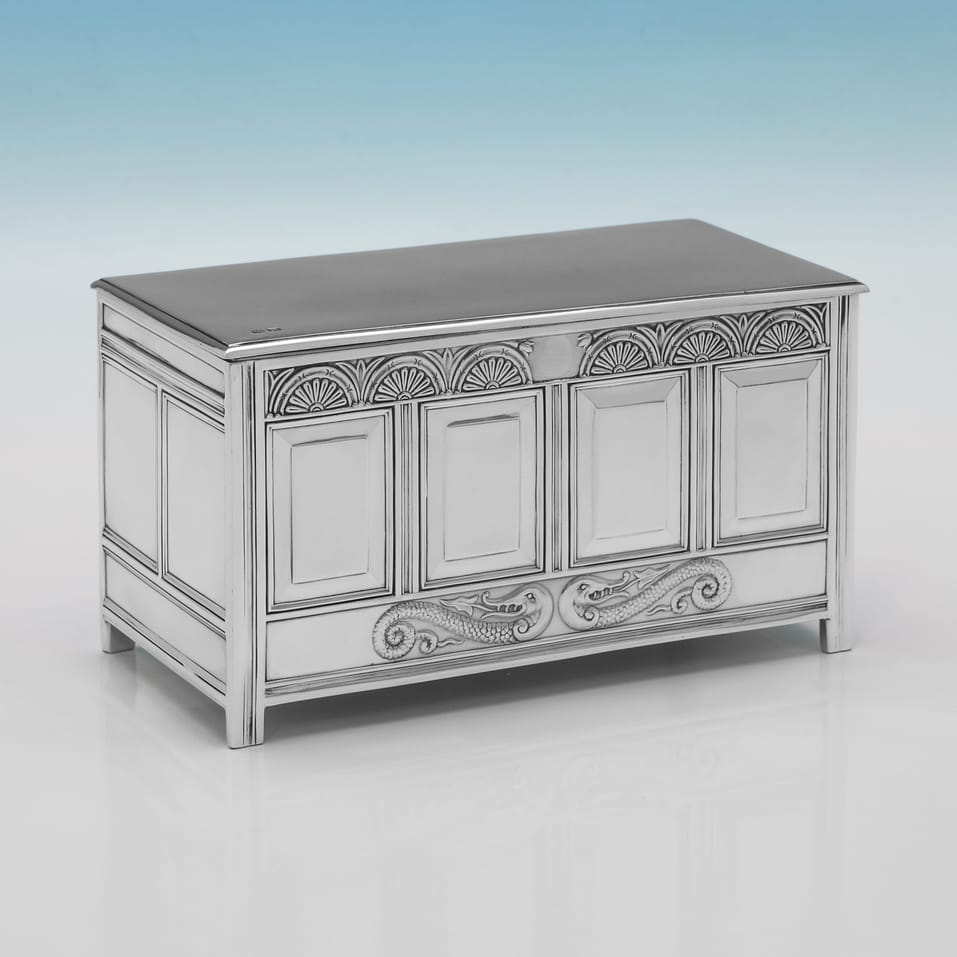 Antique Sterling Silver Jewellery Box - Thomas Bradbury, hallmarked in 1923 Sheffield - George V