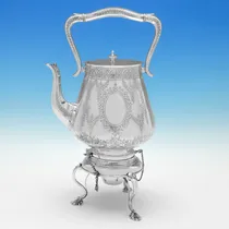 Antique Sterling Silver Kettle - Edward Hutton, hallmarked in 1881 London - Victorian - Thumbnail 1