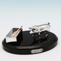 Antique Sterling Silver Pig and Trough Match Strike - Joseph Braham, hallmarked in 1885 London - Victorian - Thumbnail 1