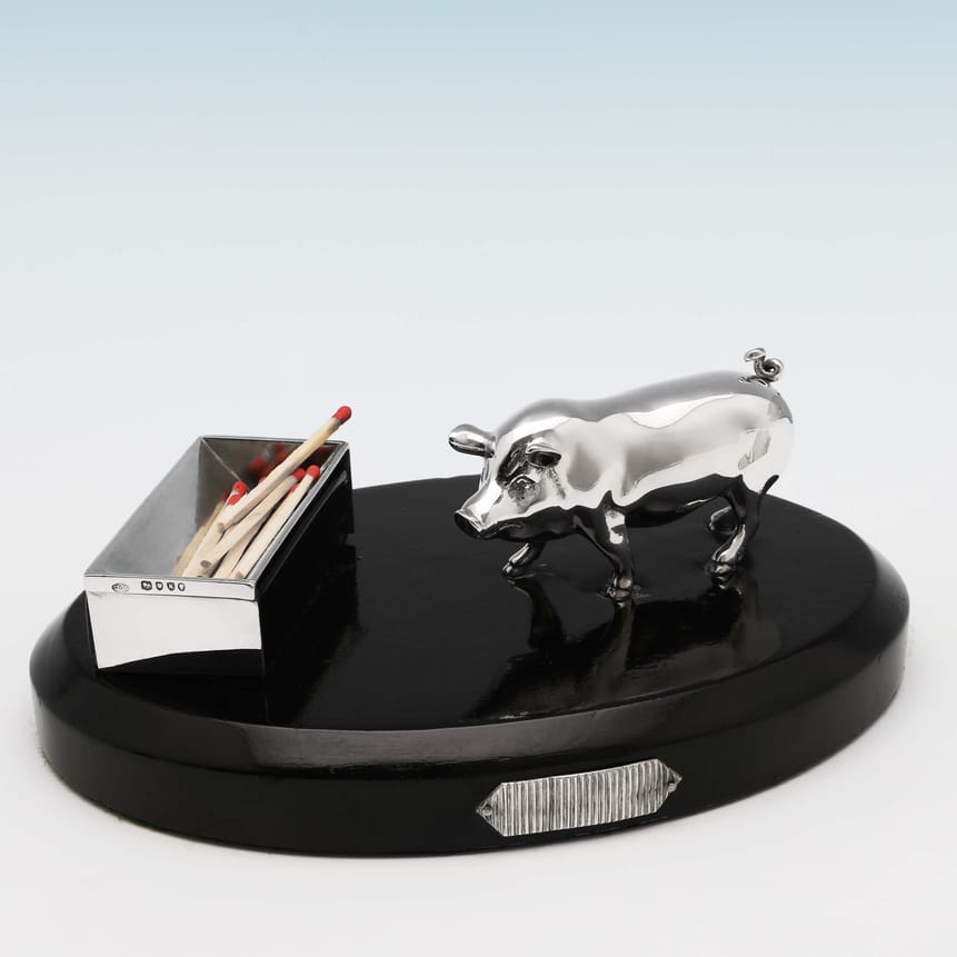 Antique Sterling Silver Pig And Trough Match Strike - Joseph Braham Hallmarked In 1885 London - Victorian - Image 1