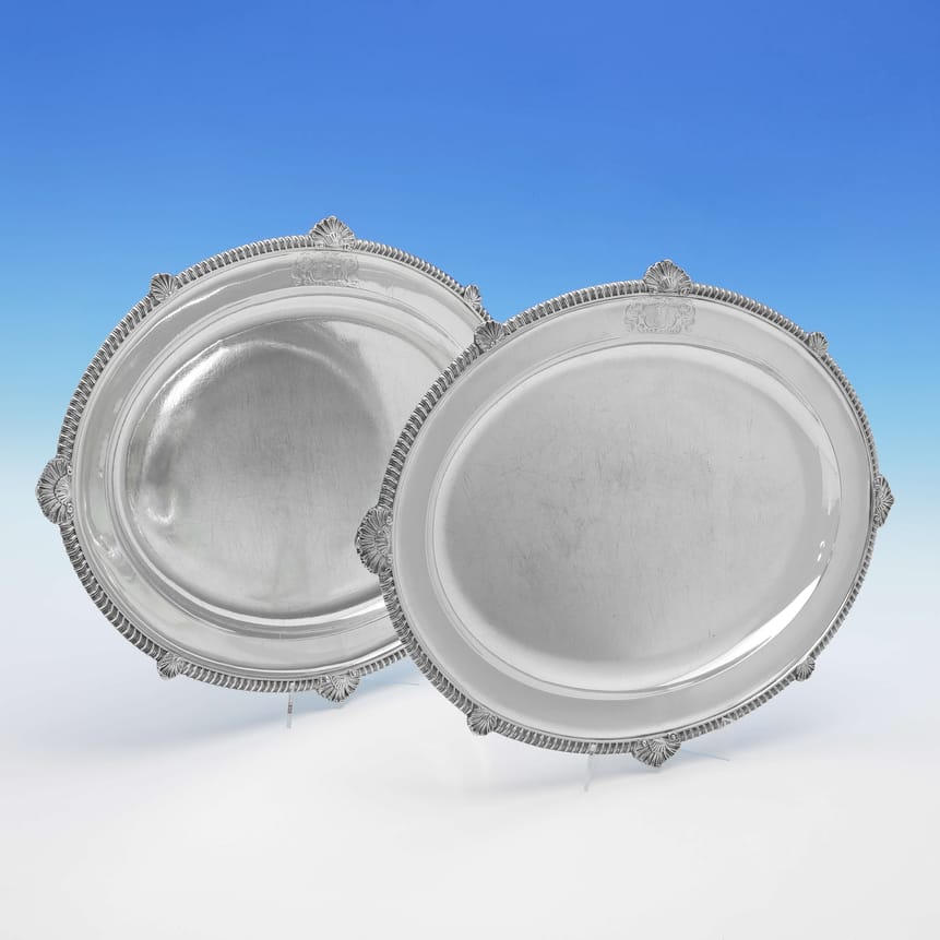 Antique Sterling Silver Pair Of Meat Dishes - William Eley II Hallmarked In 1822 London - Georgian - Image 1