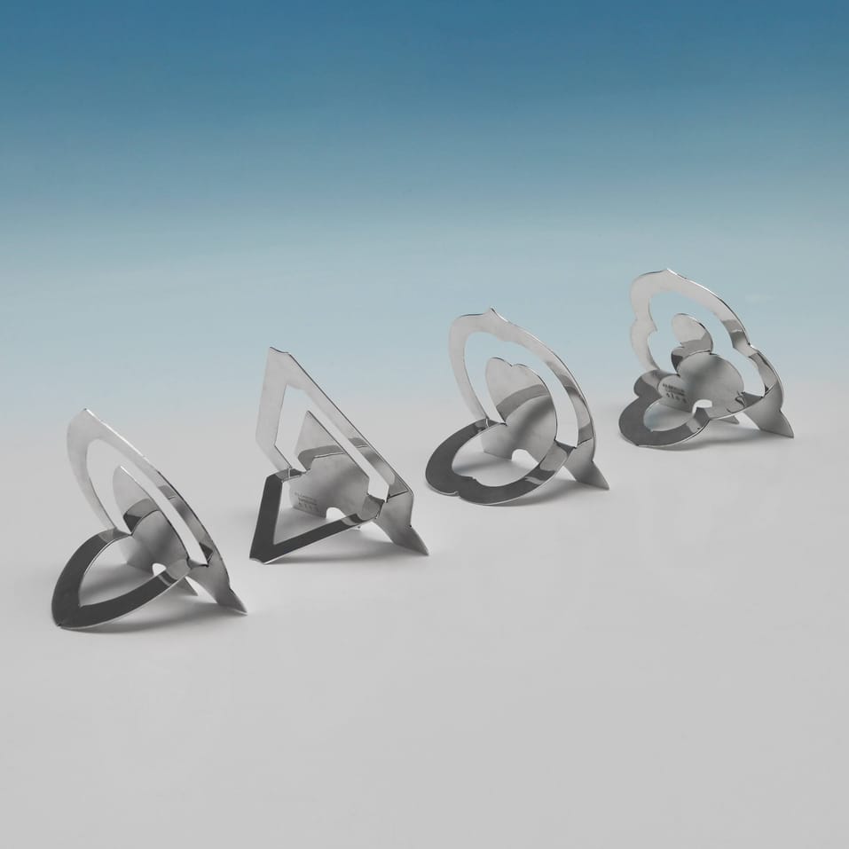 Antique Sterling Silver Novelty Set of Four 'Card Suit' Menu Holders - C. E. Nixon, made circa 1912 London - George V - Image 3
