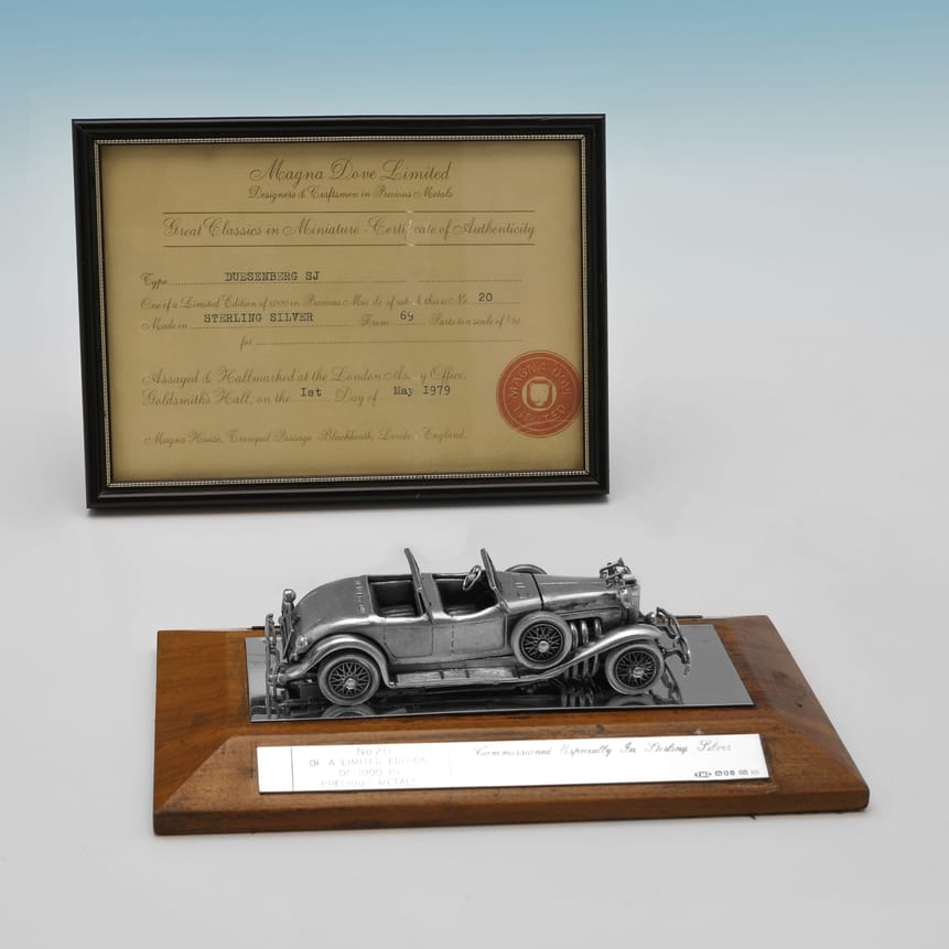 Sterling Silver & Wood Car Model - The Magna Collection, hallmarked in 1979 London - Elizabeth II