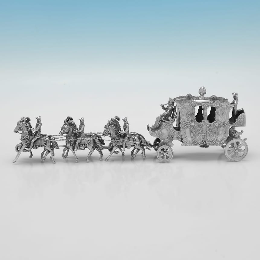 Antique Sterling Silver Coach and Horses - John George Piddington, hallmarked in 1901 London - Edwardian