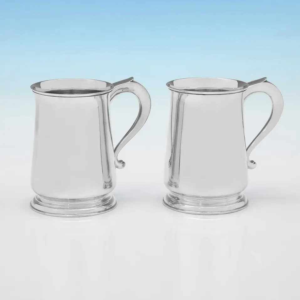 Sterling Silver Pair of Mugs - Edward Barnard & Sons, hallmarked in 1956 London - Elizabeth II