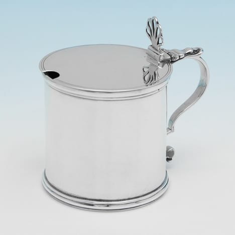 Antique Sterling Silver & Glass 'Drum' Mustard Pot - hallmarked in 1785 London - George III