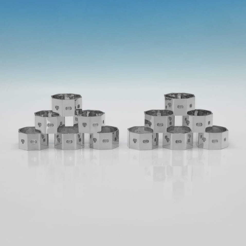 Sterling Silver Set of 12 Napkin Rings - C. J. Vander, hallmarked in 1999 Sheffield - Elizabeth II - Image 2