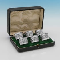 Antique Sterling Silver Set of 6 Napkin Rings - A. E. Jones, hallmarked in 1908 Birmingham - Edwardian - Thumbnail 1