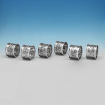 Antique Sterling Silver Set of 6 Napkin Rings - A. E. Jones, hallmarked in 1908 Birmingham - Edwardian - Thumbnail 2