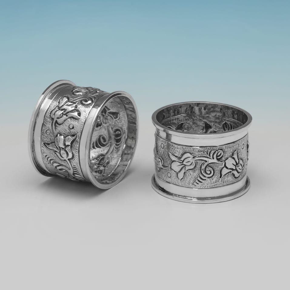 Antique Sterling Silver Set of 6 Napkin Rings - A. E. Jones, hallmarked in 1908 Birmingham - Edwardian - Image 3
