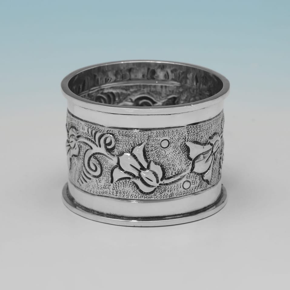 Antique Sterling Silver Set of 6 Napkin Rings - A. E. Jones, hallmarked in 1908 Birmingham - Edwardian - Image 4
