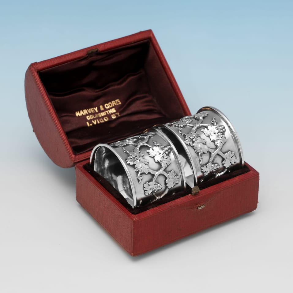 Antique Sterling Silver Pair of Napkin Rings - George Fox, hallmarked in 1879 London - Victorian