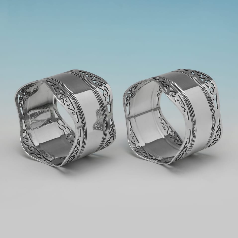 Antique Sterling Silver Pair of Napkin Rings - Roberts & Belk, hallmarked in 1903 Sheffield - Edwardian - Image 2