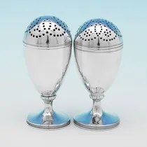 Antique Sterling Silver Pair of Ovoid Shaped Pepper Pots - John Emes, hallmarked in 1800 London - George III - Thumbnail 1