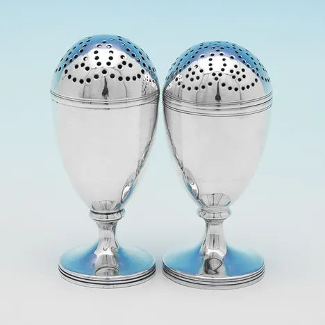 Antique Sterling Silver Pair of Ovoid Shaped Pepper Pots - John Emes, hallmarked in 1800 London - George III - Image 1